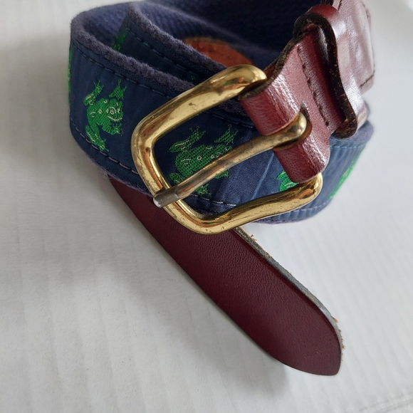 Adorable Frog Belt Leather Canvas Prep sz Women 8-10 - Picture 2 of 6